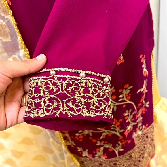 New Pakistani Indian Ethnic shalwar kameez burgundy color with beautiful  #351 - Picture 4 of 15